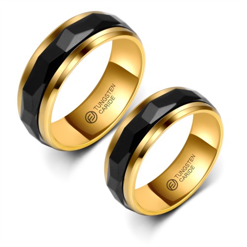 ALIANÇA DE TUNGSTÊNIO GIRATÓRIA PRETA E DOURADA 8MM